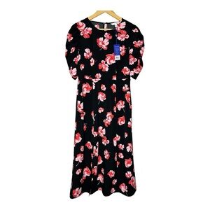 POPSUGAR Womens Floral‎ Puff Short Sleeve Midi Slit Dress Pink Medium NWT